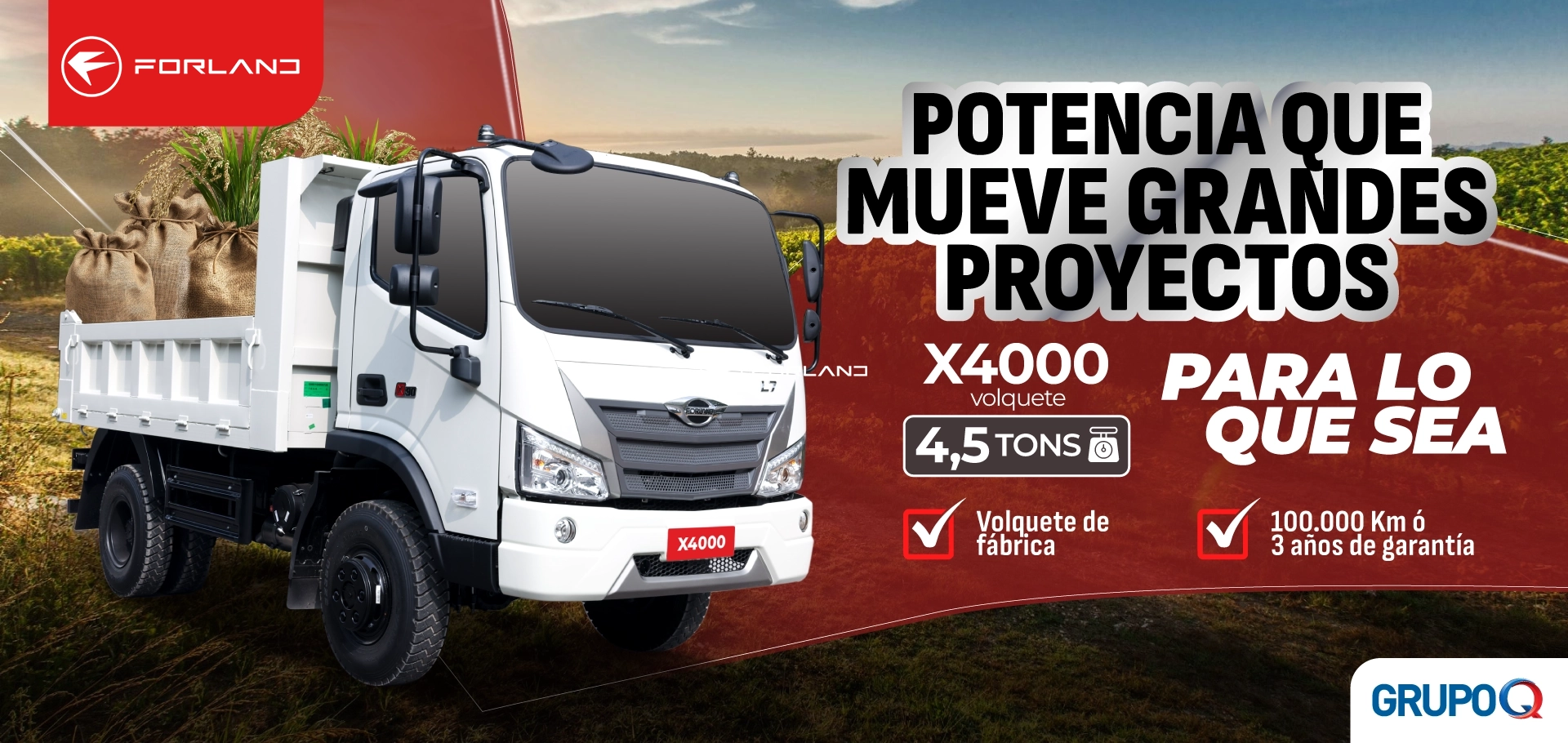 Forland X4000 VOLQUETE Costa Rica - Para lo que sea - Volquete incluida de fábrica - Tracción 4x4 - Garantía 5 años o 150000 km - Grupo Q