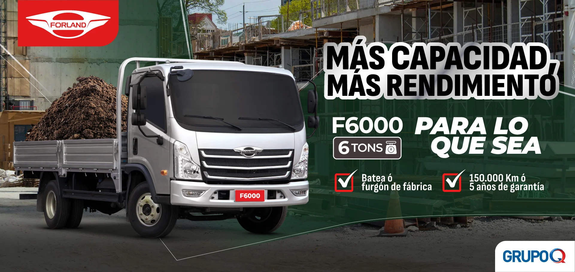 Forland F6000 Costa Rica - Para lo que sea - Capacidad de carga 6 TON - Batea incluida de fábrica - Garantía 5 años o 150000 km - Grupo Q
